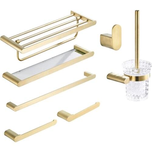 MTTUZK SU304 stainless steel bathroom hardware set,towel rack,towel bar,robe hook,Toilet brush Brushed Gold bathroom Accessories