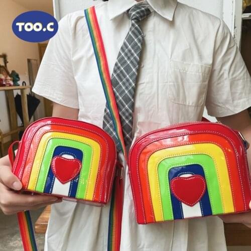 Cartoon Rainbow Girls Crossbody Bag Colourful Fashion PU Leather Famous Designer Purse Cute Girls Gift Handbags Accessories Bag