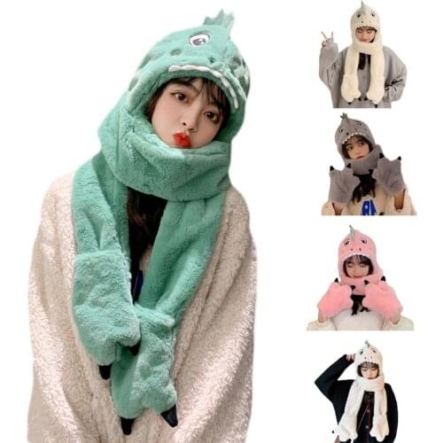 N7MF Soft Plush Feel Hat Children Winter Warm Hooded Scarf Cozy Party Costume Head Accessories Dinosaur Toy Party Decorations