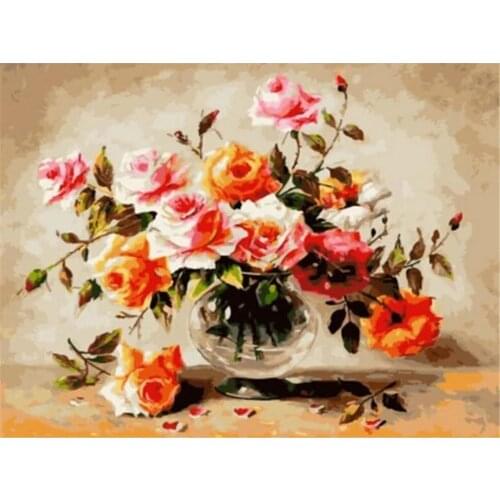 Flowers Artwork DIY 11CT Cross Stitch Embroidery Kits Craft Needlework Set Printed Canvas Cotton Thread Home Wholesale