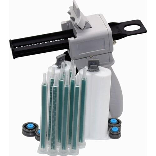 10pcs 115mm Static Mixing Nozzles Set with 50ml Manual Caulking Gun 1:2 AB Glue Gun and 2pc 50ml 1:2 Empty Dual-Barrel Cartridge
