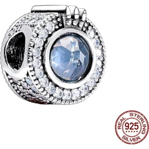 Genuine 925 Sterling SilverShine Blue Crown Fit Original 3mm Bracelet& Bangle Making Fashion DIY Jewelry For Women