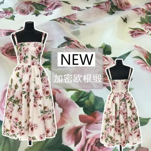 2018 new high-end digital printing spring and summer roses pattern fashion fabric dress shirt mother and child dress custom