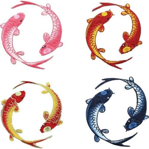 New Arrival Golden Taichi Carp Fabric Patch Embroidered Sew on Patches for Clothing DIY Decor Clothes Stickers Applique Badge