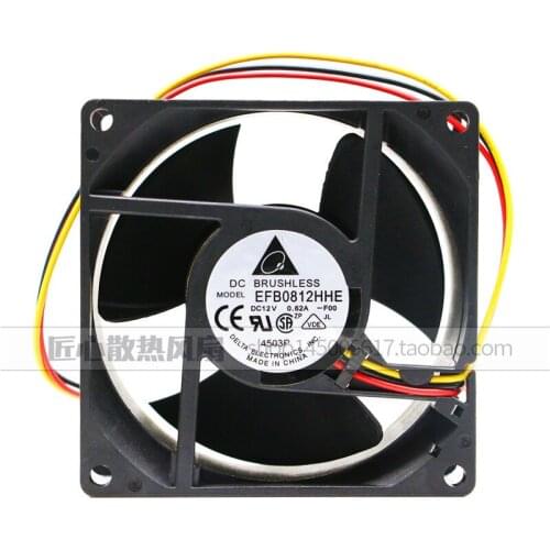 Genuine EFB0812HHE 12V 0.62A 8038 8CM 3-wire double ball fan
