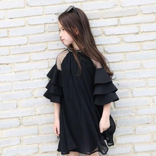 New Big Girls party dress Teenager Ruffle Sleeves Chiffon Dresses for girls clothing Children vestido