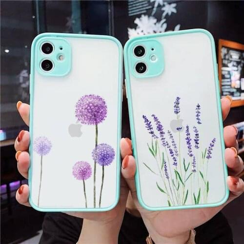 Simple Lavender Purple Flowers Phone Case For iPhone 12 11 Mini Pro XR XS Max 7 8 Plus X Matte transparent blue Back Cover