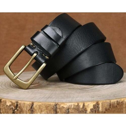 Personalized Fashion Ltalian Cowhide Belt Male Leather Pin Buckle European And American Retro Pure Copper Simple All-Match Jeans