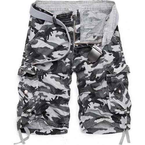 Mens Camo Cargo Shorts Army Combat Shorts Camouflage Print Shorts Knee Length Multi Pockets High Waist Cargo Shorts Streetwear