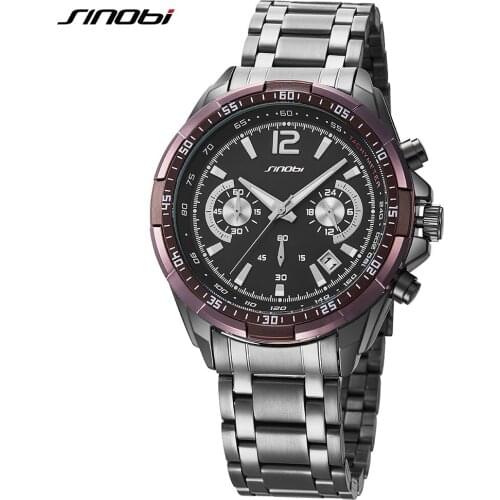SINOBI 2021 Top Quality Luxury Business Mens Luminous Watches Stainless Steel Chronograph Quartz Watch Male Clock Relogio saat
