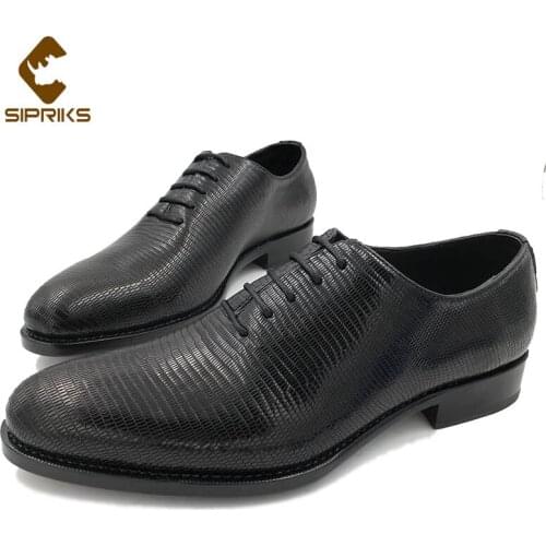 Sipriks Imported Black Lizard Skin Dress Oxfords For Mens Luxury Boss Business Office Shoes Italian Sewing Welted Shoes Suits 46