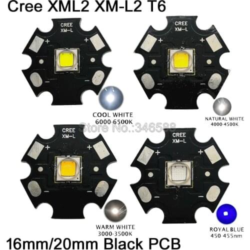 2x CREE XML2 XM-L2 T6 High Power LED Emitter Cool White 6500K Neutral White 4500K Warm White 3000K 16mm 20mm Black Aluminum PCB