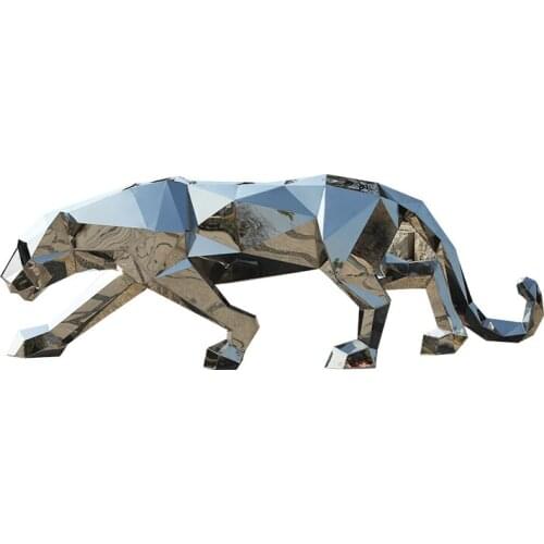 Stainless steel mirror outdoor courtyard animals large floor sculpture ornaments leopard outdoor cheetah landscape art