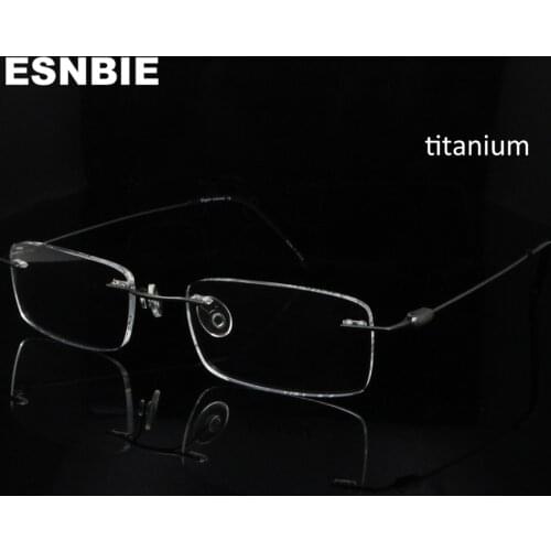 ESNBIE Ultra-light Slim Optical Glasses Frame Titanium Men Rimless Frame Myopia For Male Light Weight Eyeglasses