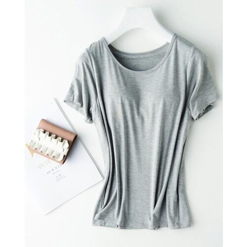 Modal Viscose Pyjama Femme Bra One-Piece Sleepwear 2021 New Women Chest Pad Short Sleeve Pajamas Casual Loose Home Clothes Tops