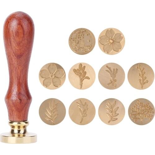 1pcs Retro Wax Seal Antique Plant Pattern Sealing Wax Stamp Wood Handle Envelope Wedding Invitations DIY Decorative Craft Gifts
