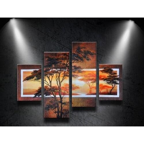 High quality Hand-painted Modern Sun Landscape Abstract oil painting On Canvas Wall Art For Home Office Decoration 4pcs/set