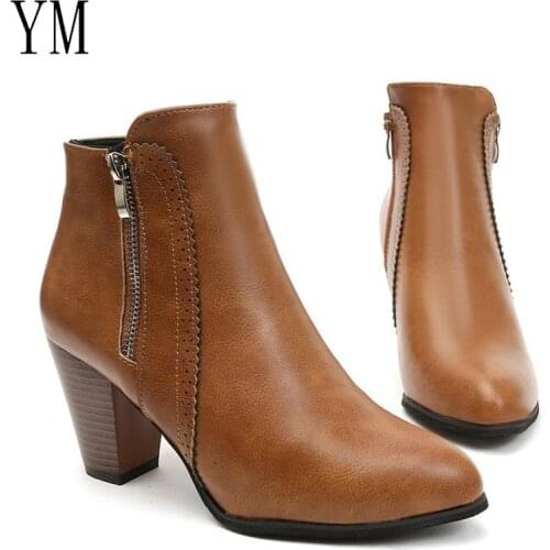 Return Women Ankle Boots Fashion PU leather Boots High heel 8cm Ladies shoes Side Zipper Short Boots for Women Shoes Drop ship43