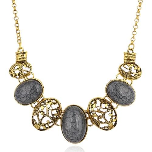 Vintage European Style Hollow Flower Carved Oval Gem Stone Short Design Choker Statement Jewelry For Women Necklace Gift2019