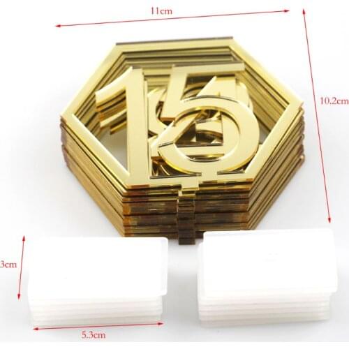 1-15 Hexagon Table Seat Signs Numbers Gold Acrylic Mirror for Engagement Wedding Party Decor