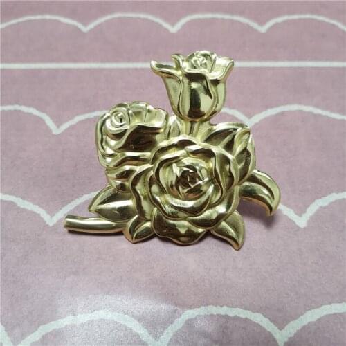 1Pc American Style Handles Retro Rose Flower Shaped Cabinet Door Knob Pure Copper Gold Drawer Shoes Bookcase Door Knobs