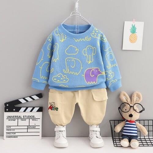 Spring Autumn Baby Boy Clothing Cartoon Elephant Pullover Cotton Sweatershirt+Pants 2Pcs Sets Toddler Casual Sports Outfits