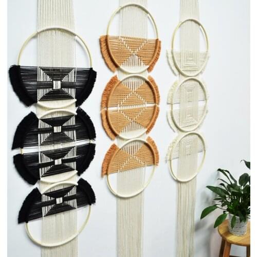 3 Circles 180cm Macrame Hand Woven Wall Hanging Tapestry Black White Mexican Home Decoration Bohemian Decor Dorm Farmhouse