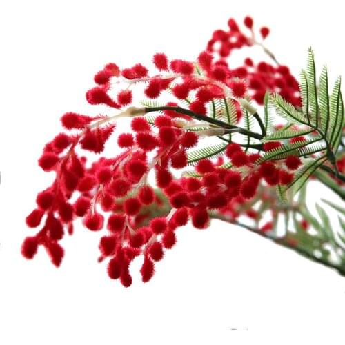 3pcs/lot 3 branches Artificial Acacia Yellow Mimosa Pudica Spray fake Silk Flower For Wedding Party Event Decor Red Bean Plant