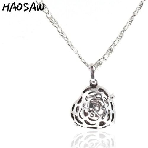 32mm Rhodium Necklace Heart Shape Flower Hollow Cage Retro High Quality For Women Jewelry Necklact Fashion Pendnt Findings