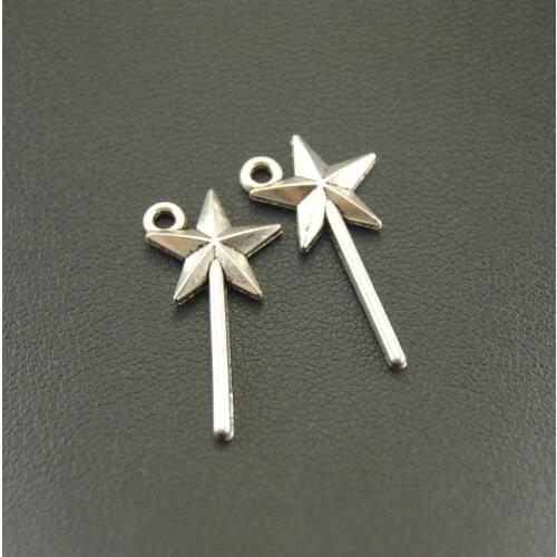 50 pcs Silver Color Magic Wand Charms Pendants Craft DIY Retro Jewelry Braclet 13x26mm A911