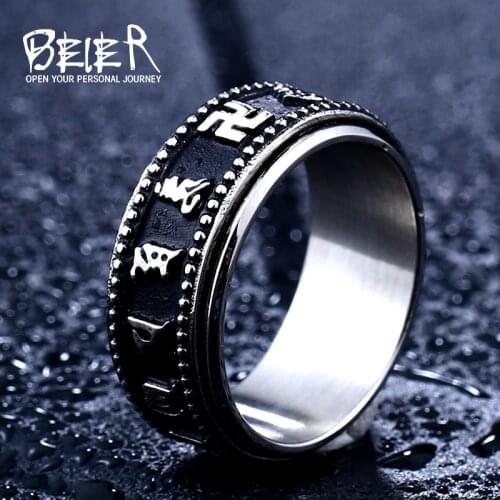 Beier new store 316L Stainless Steel ring small Red CZ New Design Gothic Old Word Lucky men/women Ring LLBR8-447R
