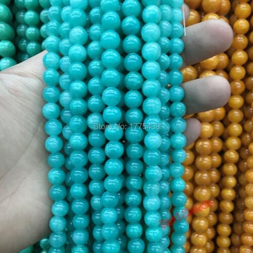 Free Shipping Round Smooth gem Blue Jadee Beads Jewelry Beads For Jewelry Making Diy Bracelet Strand 15"