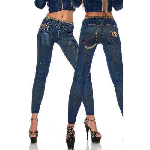 2016 New Popular Women Fashion Skinny Faux Jeans Look Unique Leopard Edge Irregular Plaid Mid Waist Pencil Pants Sexy Clubwear