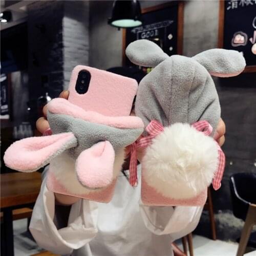 Christmas Hat Phone Case For iPhone 11 Pro Max 11Pro XR XS MAX 6s Rabbit Fluffy Case For iPhone 12 X 8plus 7 6Plus Fundas Cover