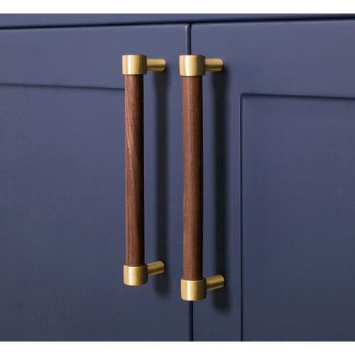 Natural Wood + Brass T Bar Door Handles American Style Furniture Handles Drawer Pulls Kitchen Cabinet Knobs And Handles