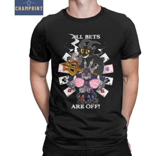 Mens T-Shirts Cuphead All Bets Are Off Humorous Pure Cotton Tees Short Sleeve Retro Cartoon T Shirt Crewneck Clothes Printed
