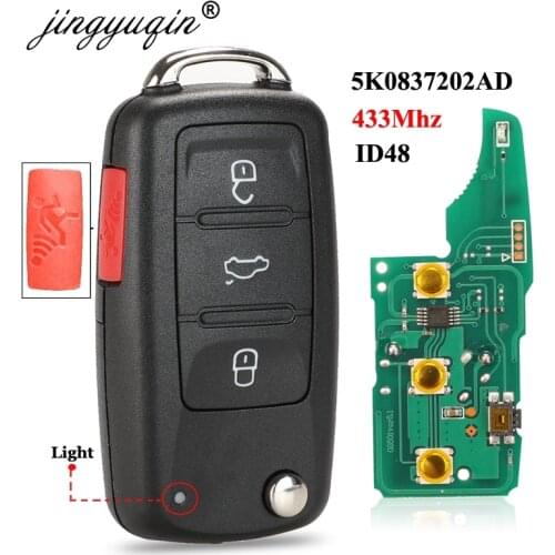 Jingyuqin 4BTN 433Mhz ID48 Flip Car Remote Key for VW Bettle CC EOS Golf Jetta Passat Tiguan Touareg 2014-2016 5K0837202AD 202Q