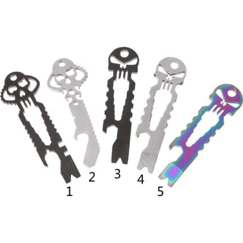 Stainless Steel EDC Pocket Multi-Tool Skull Bottle Opener Pry Bar Crowbar Keychain Tactical Survival Tool