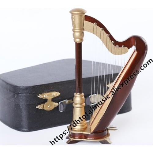 Dh Mini Harp Miniature Model Harp Model with Case for Dollhouse Decoration Accessories Home Decor Mini Musical Instrument Model