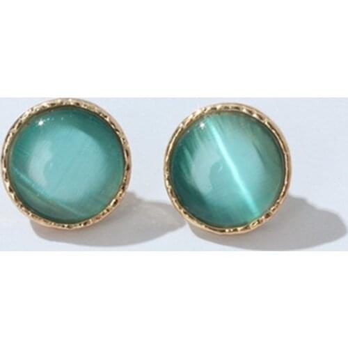 Selling fashion Classic Vintage Green Champagne Round Cats Eye Stone Crystal Stud Earrings For Women Girls Jewelry Bijoux Gifts
