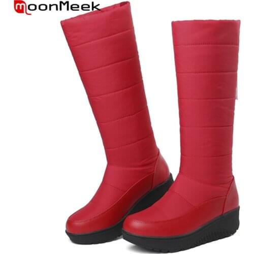 MoonMeek big size fashion winter snow boots flat platform mid calf boots round toe down keep warm Water skid proof ladies boots