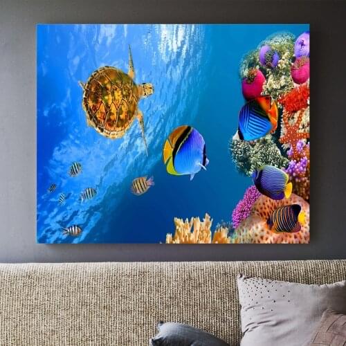 Sea Fish 3D Room Wallpaper Landscape Canvas Art Print Painting Poster Wall Pictures For Home Decoration Decor No Frame