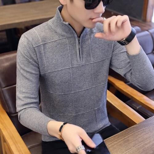 Fashion Mens 2019 New Sweater Men Casual Knitting Quality Solid Sweaters Zipper Pullover Clothes Men Turtleneck Sweater