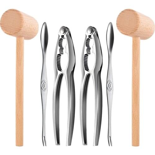 6Pcs Seafood Tools Set Including 2 Forks 2 Lobster Crackers Nut Cracker ,Crab Crackersand 2 Lobster Crab Mallets