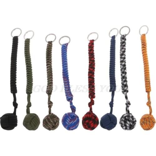 Outdoor Security Protection Black Monkey Fist Steel Ball Bearing Self Defense Lanyard Survival Key Chain Drop Shipping