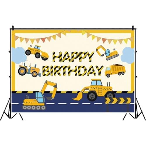 Customizable Engineering Vehicle Party Backgrounds Cloth Birthday Party Decorations Backdrop Curtains Baby Shower Decor Supplies