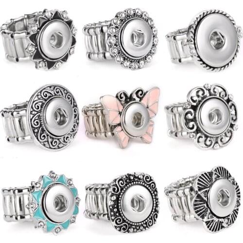 New Crystal Snap Button Ring 12mm Snap Buttons Jewelry Elastic Adjustable 12mm Snap Rings for Women
