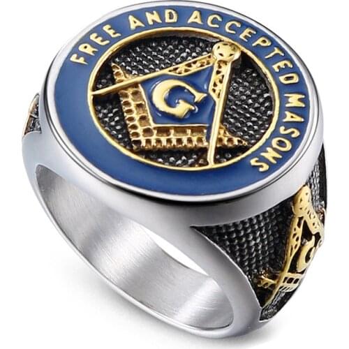New 3 color Masonic Free Mason Rings Men Stainless Steel Signet Freemason Silver Blue Freemasonry Punk Jewelry Mens Male Gifts