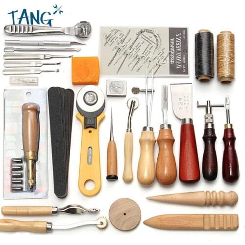 Professional Leather Craft Tools Kit Home Hand Sewing Stitching Punch Carving Work Saddle Leathercraft Accessories