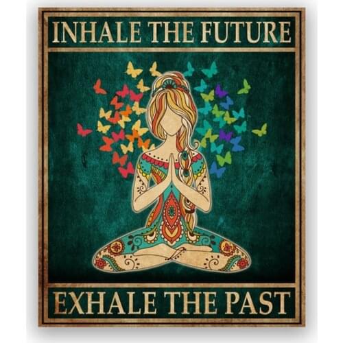 Retro Poster Hippie Yoga Girl Meditation Poster Inhale Exhale Print Yoga Room Wall Art Decor Girl Fitness Decoration Painting